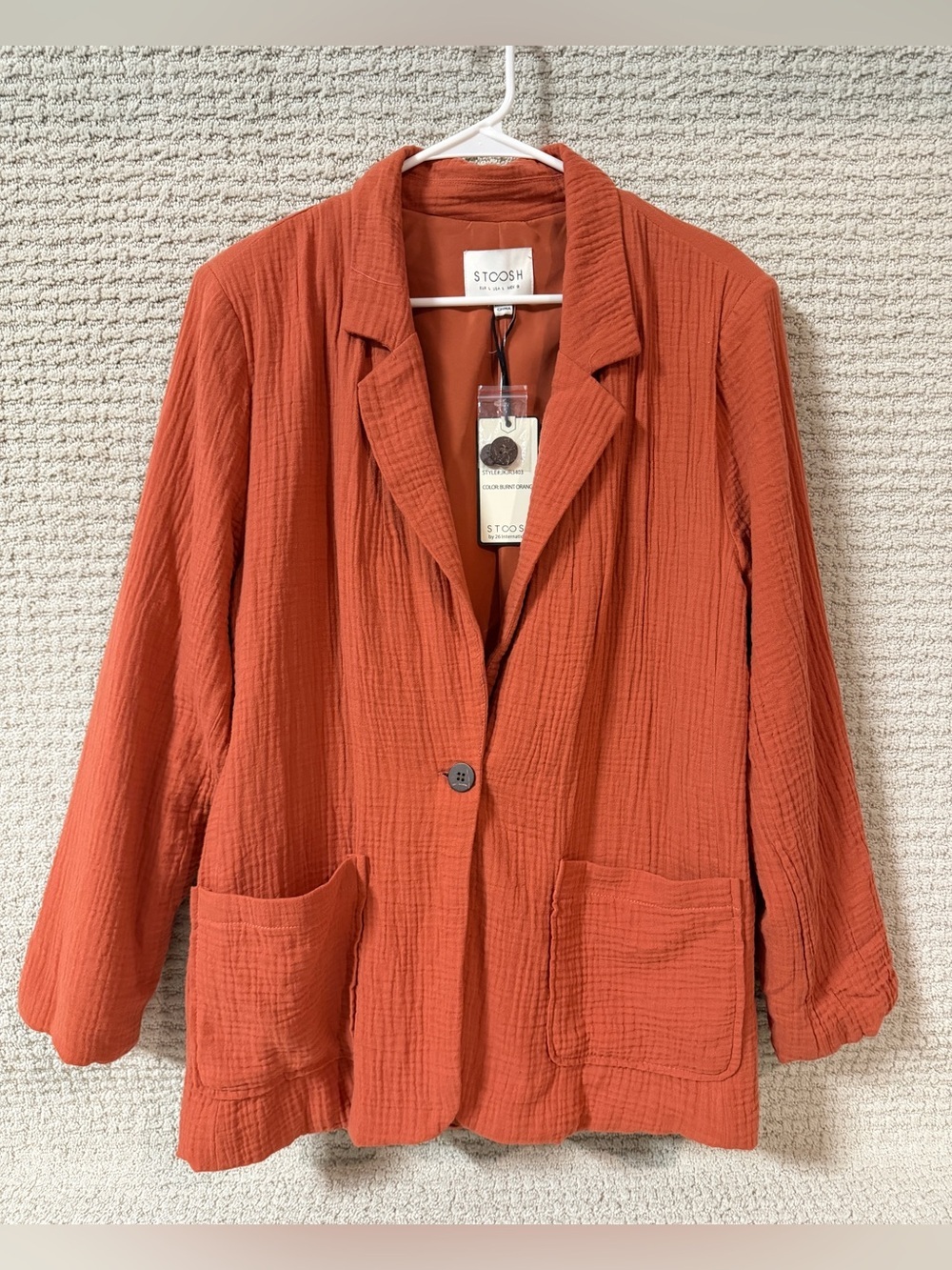 Stoosh Burnt Orange Textured Women's Open Blazer/Cardigan Size L